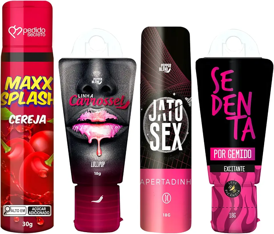 Kit 4 Produtos Para Casal Gel Deslizante Comestível Saborizado, Excitante Feminino e Gel Aperta (Cereja)