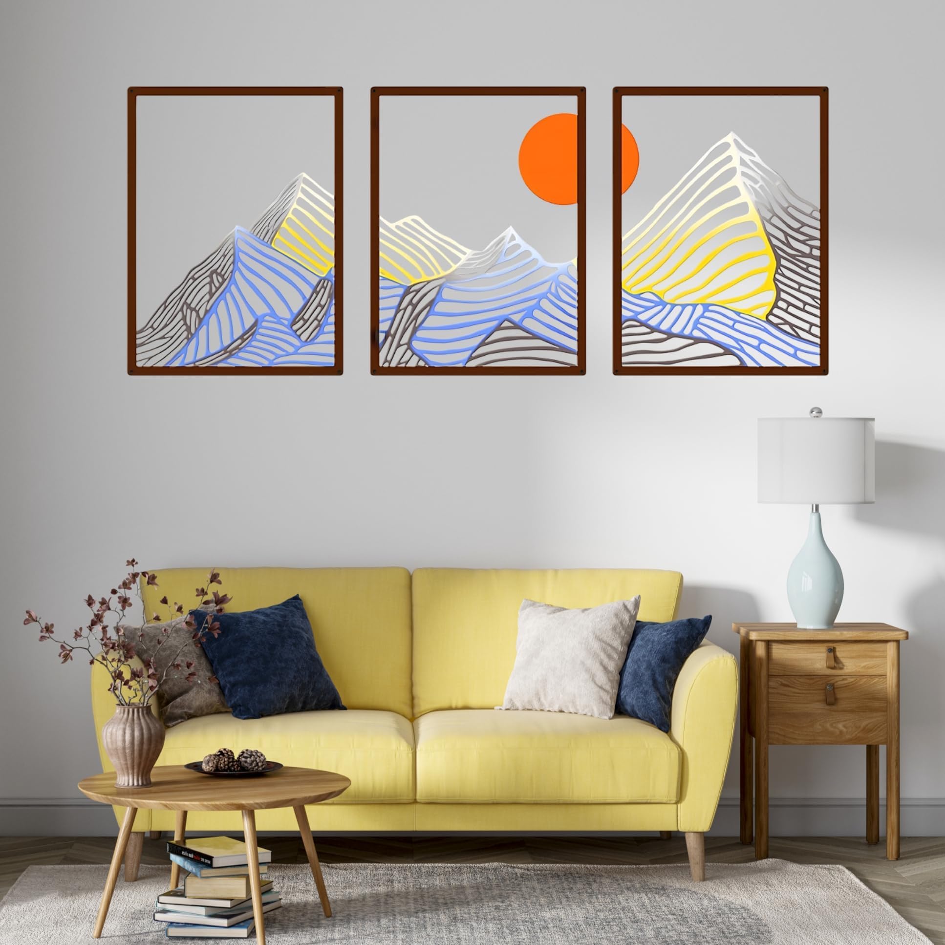 Amazon.com: Peryiter 3 Pcs Mountain Metal Wall Art Mountain Line Wall ...