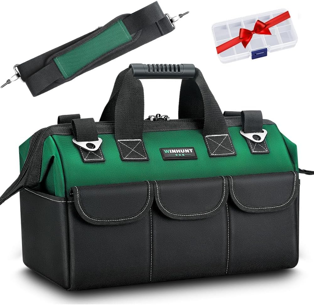 Tool Bag, 13 Inch Tool Bags Organiser, Tool Storage Bag with Wide Mouth, Shoulder Straps For Electrical Worker