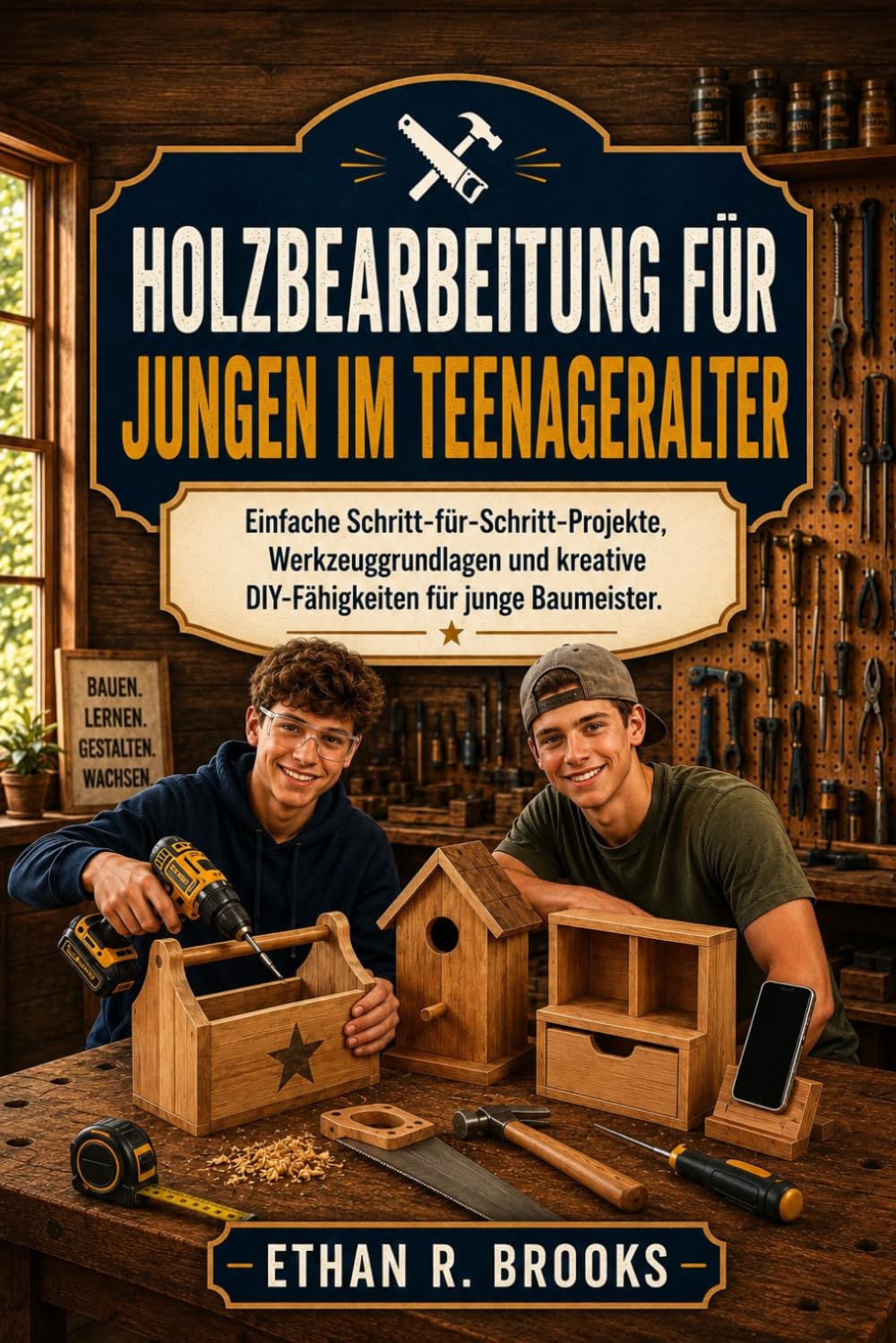 HOLZBEARBEITUNG FÜR JUNGEN IM TEENAGERALTER: Einfache Schritt-für-Schritt-Projekte, Werkzeuggrundlagen und kreative DIY-Fähigkeiten für junge Baumeister.