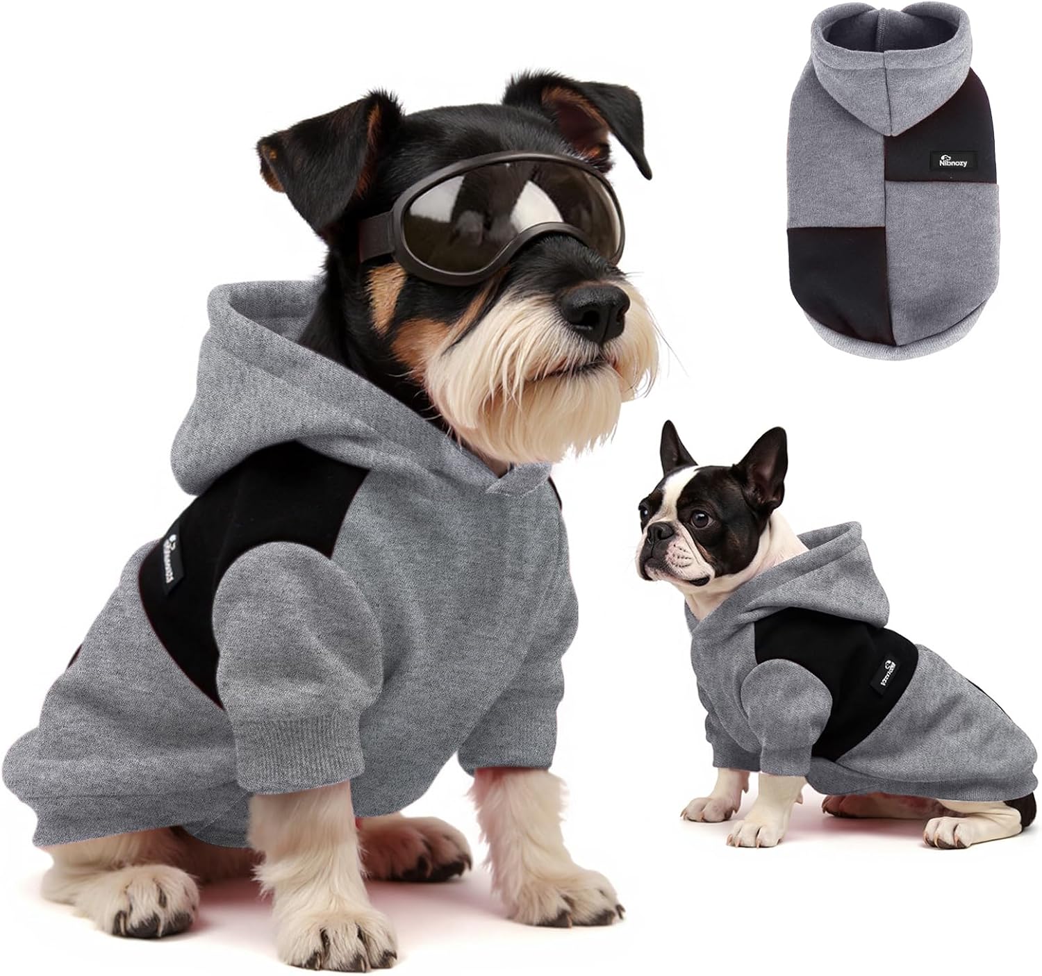 Dog Hoodie Contrast Color Design - Premium Warm Dog Sweater for Small, Medium, Dogs - Dogs Sweatshirt with Fleece Lining (Grey&Black, M(Chest:19.5", Back: 14"))