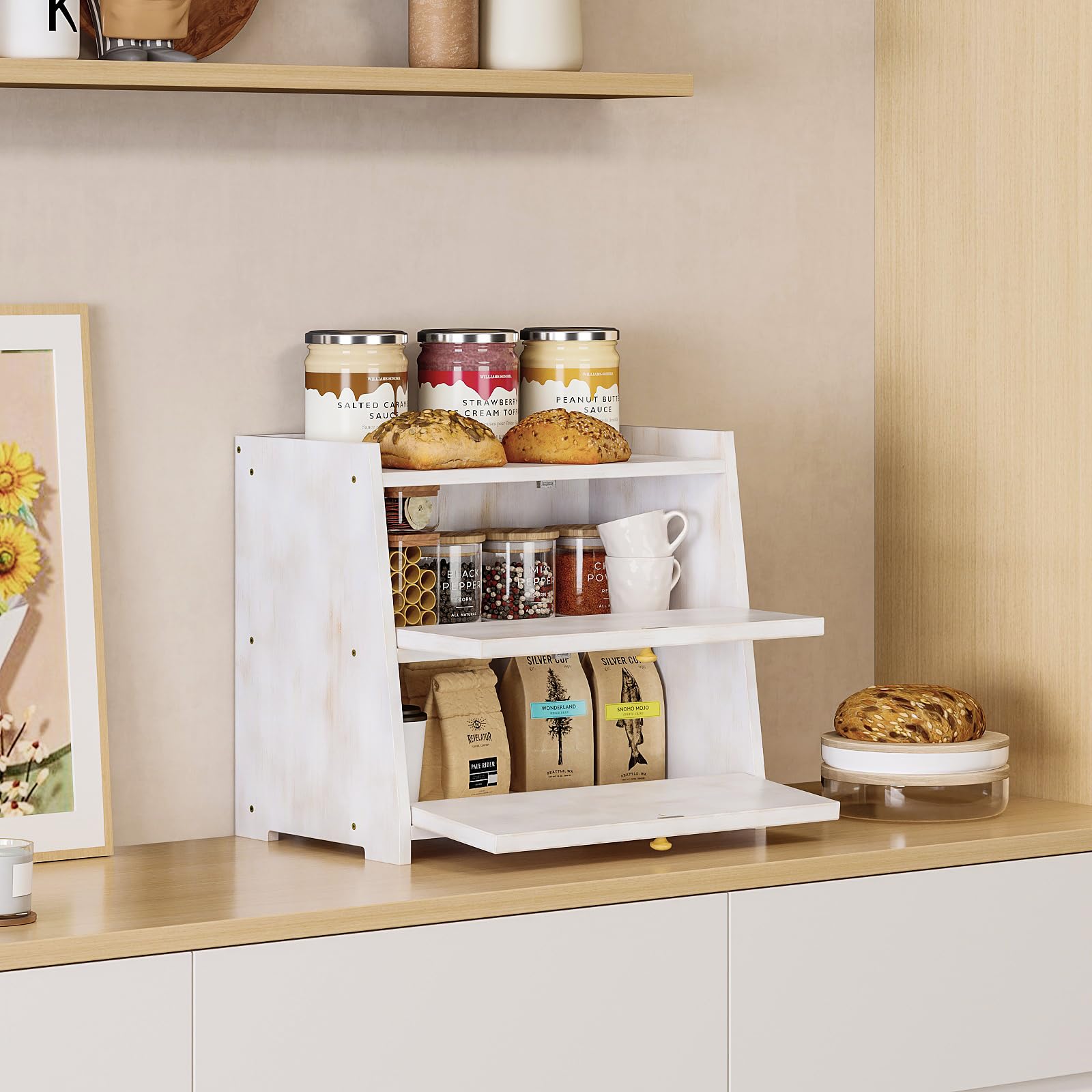 VEDECASA Contenitore per il pane in bambù con 2 ripiani, scatola per il pane per cucina, grande contenitore per il pane, resistente agli alimenti, contenitore per la conservazione del pane, scatole
