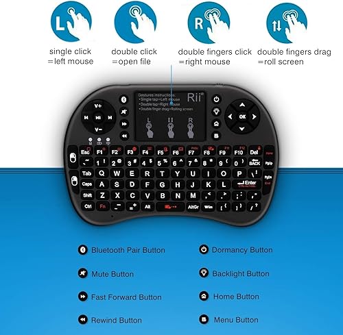 Miniatura 3 de Rii Mini Wireless Bluetooth Keyboard with Touchpad, Support Bluetooth +(RF) 2.4GHz Wireless Connection for Smartphones, PC, Tablet, Laptop TV Box