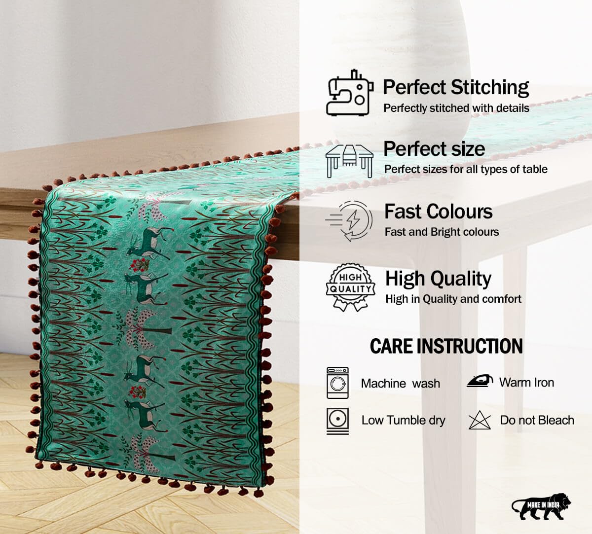 India Circus by Krsnaa Mehta Mirroring Deer Garden Printed Micro Velvet 4 Seater Table and Bed Runner (94 x 14 inches) 2