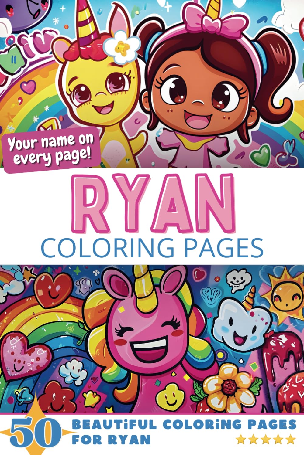Ryan Coloring Pages: Wow-Effect! Your name on every page - Ryan coloring book - 6x9" - 50x Ryan coloring page - Fantastic Gift