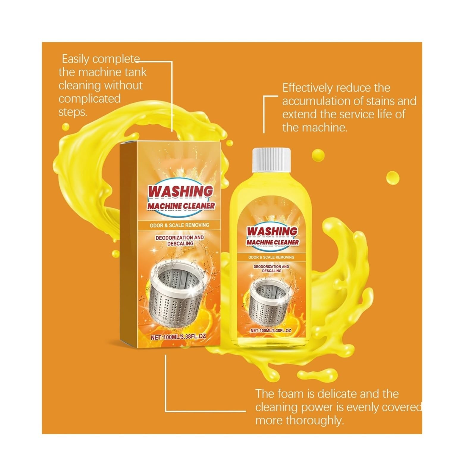 Limpiador de lavadora de 100 ml, for eliminar manchas y suciedad del tambor interior, for el cuidado diario del hogar(2pcs)