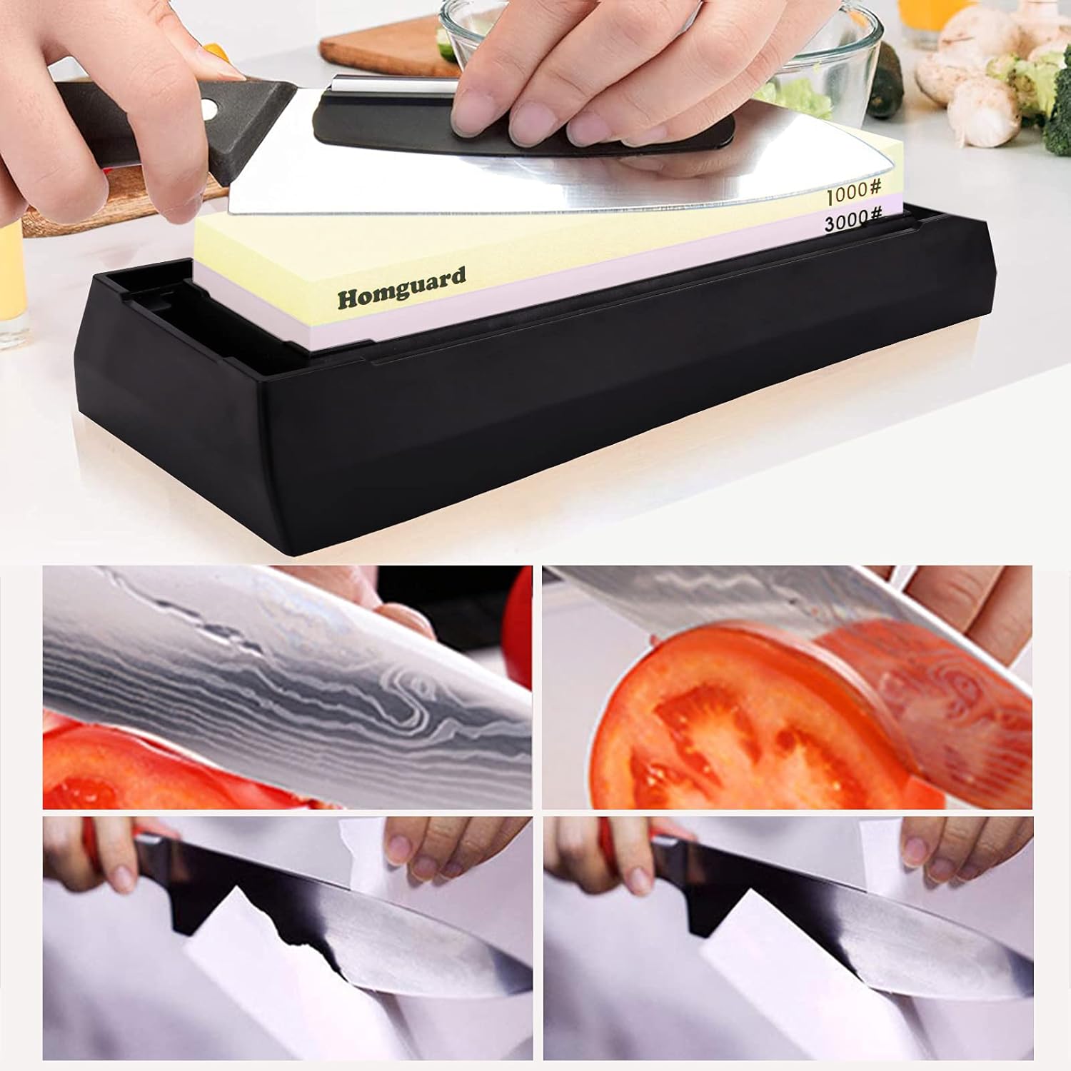 Sharpening Stone Whetstone Set 2 Side Grit 1000/6000 Knife Sharpening Stone Polishing Tool for Kitchen Knife Sharpeners Stone with Plastic Base,Flattening Stone and Leather Strop : Tools & Home Improvement