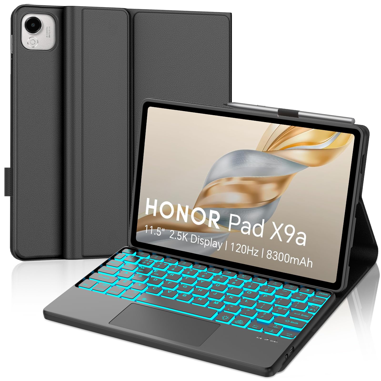 Funda con Teclado para Honor X9a 11.5 Pulgadas 2025 | [Español] Retroiluminado Bluetooth Magnéticamente Teclado con Funda Delgada y Touchpad para Tablet Honor X9a 2025 11.5, Negro