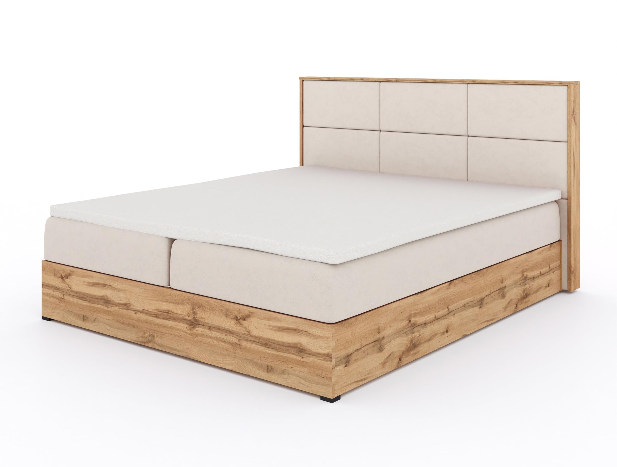 Boxspringbett 180x200 mit Matratze und Bettgestell - Polsterbett 180x200 mit Bett Kopfteil Matratzen Topper und Bettkasten (Leoni II, Grau)