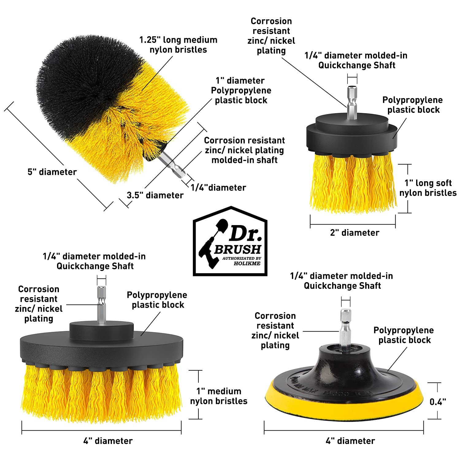 Holikme 16 Piece Drill Brush Power Scrubber Cleaning Brush Extended Long Attachment Set All