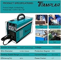 Vista 8 de Soldador MIG - 135AMP 110V y 220V Voltaje Dual 4 en 1 Flux MIG/alambre sólido/Stick ARC/Lift TIG Gas/soldadura sin gas, IGBT Inverter Soldadora