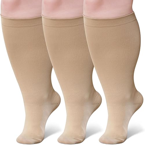 CaiDieNu Calcetines de compresión de talla grande para mujeres y hombres pantorrilla ancha hasta 6XL 20-30 mmHg Rodilla de alto soporte de