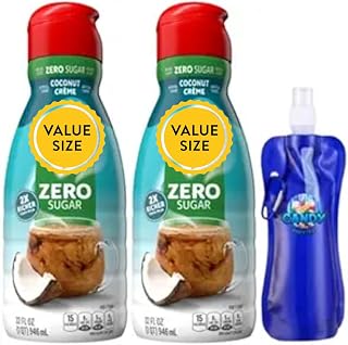 Candy Freezer Liquid Coffee Creamer – Two (2) 32 fl oz Bottles with Candy Freezer Collapsible Water Bottle (Zero Sugar Coconut Crème) - Bottle