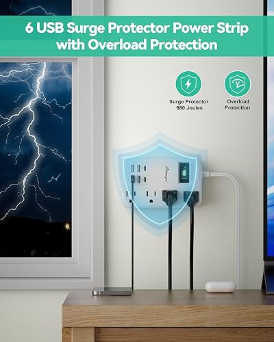 Vista 18 de Alitayee Regleta de alimentación de viaje portátil USB C con 3 tomas, 3 puertos USB, carga rápida, extensor de salida USB extensible con enchufe