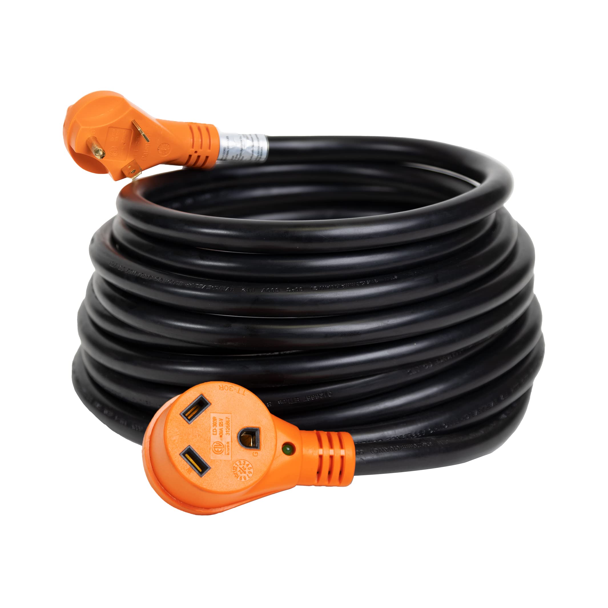 30-Amp RV Extension Cord – 50 ft – Heavy Duty Extension Cord with LED Power Indicator and TT-30P/R Standard Plugs, for Indoor or Outdoor Use – Orange