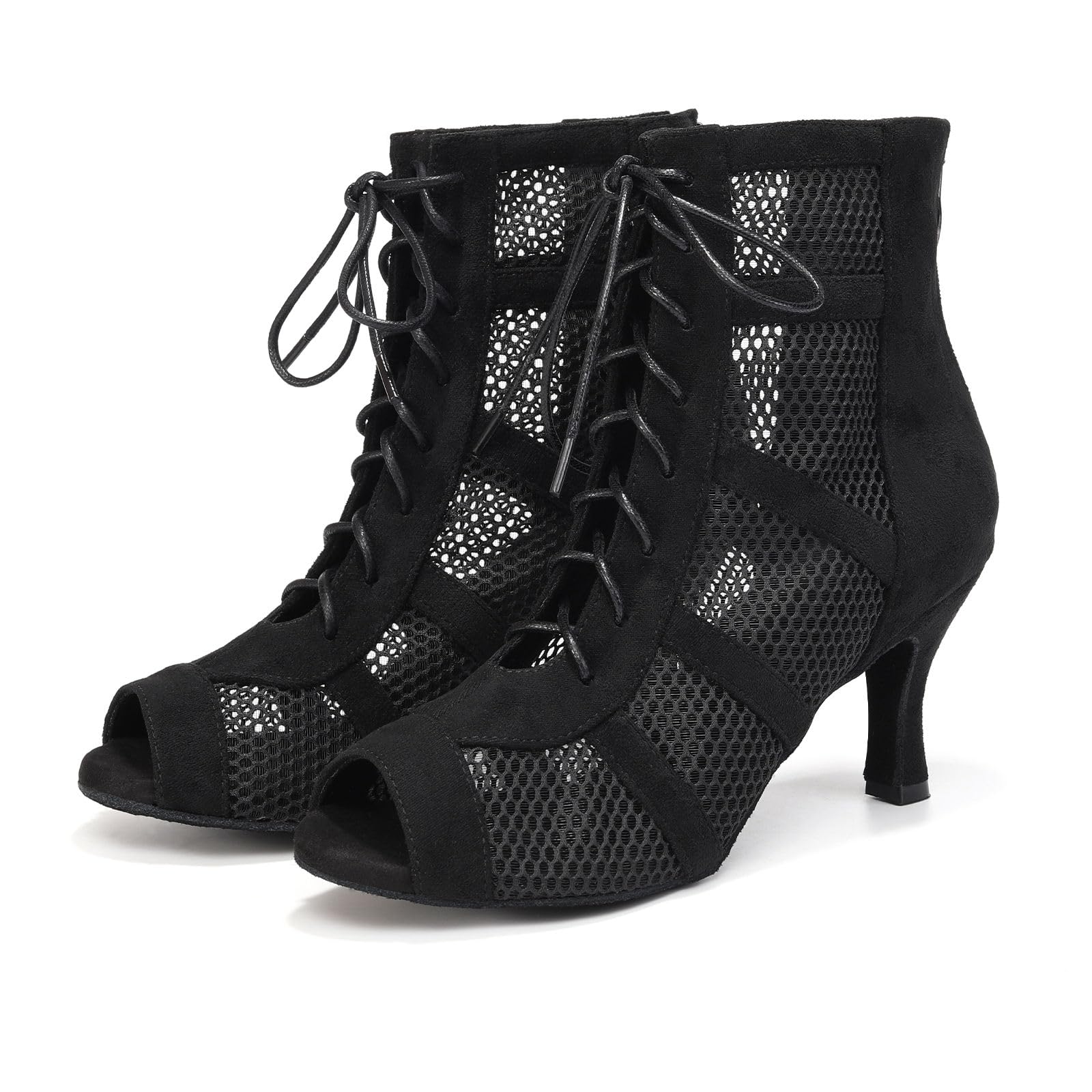 Stivali da Ballo Latino Amaricano Donna Tacco con Lacci Scarpe da Ballo Donna Stivaletti da Salsa Jazz Tango Pratica da Sala, DSL446