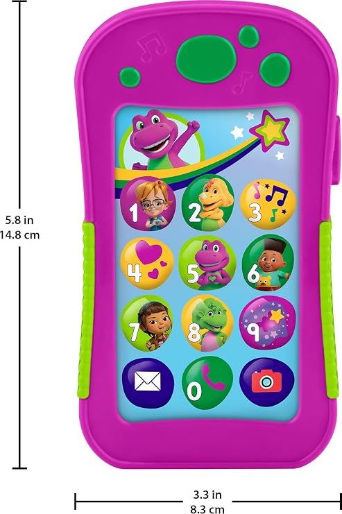 Barneys World Toddler Toy Hey Barney Phone with Music Lights & Phrases for Preschool Kids Ages 2+ Years, Multilanguage Version