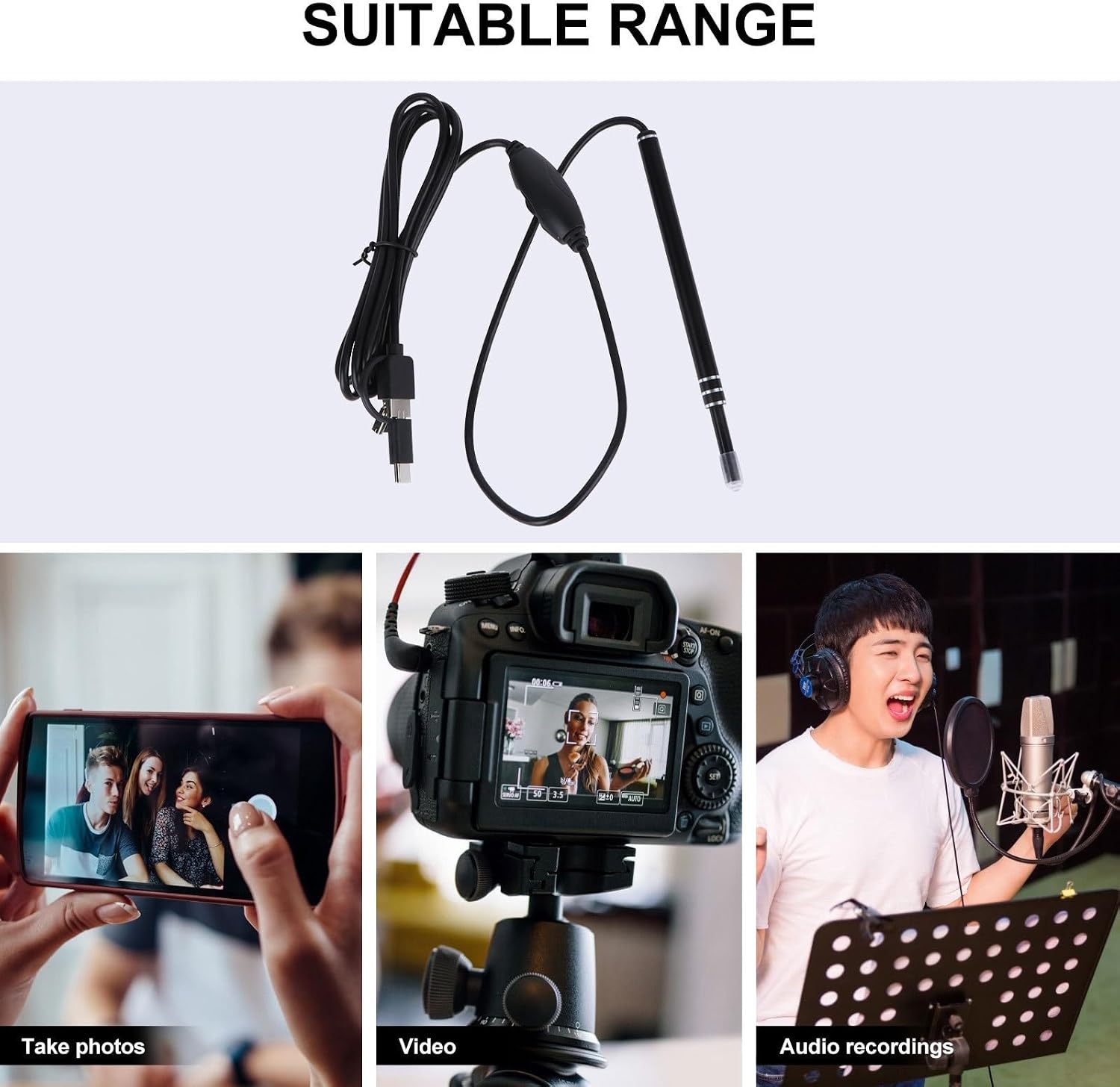 2m OTG Waterproof Inspection Camera with 6 Built-in LED Light, High Resolution 1280x720, Sturdy Hard Plastic for Phones and Computers, for Boat and Automotive Inspection, Ip67