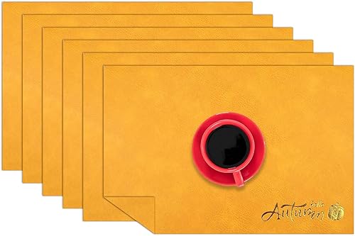 AHHFSMEI Juego de 6 manteles individuales de piel sintética para mesa de comedor, resistentes al calor, antideslizantes, lavables, impermeables,