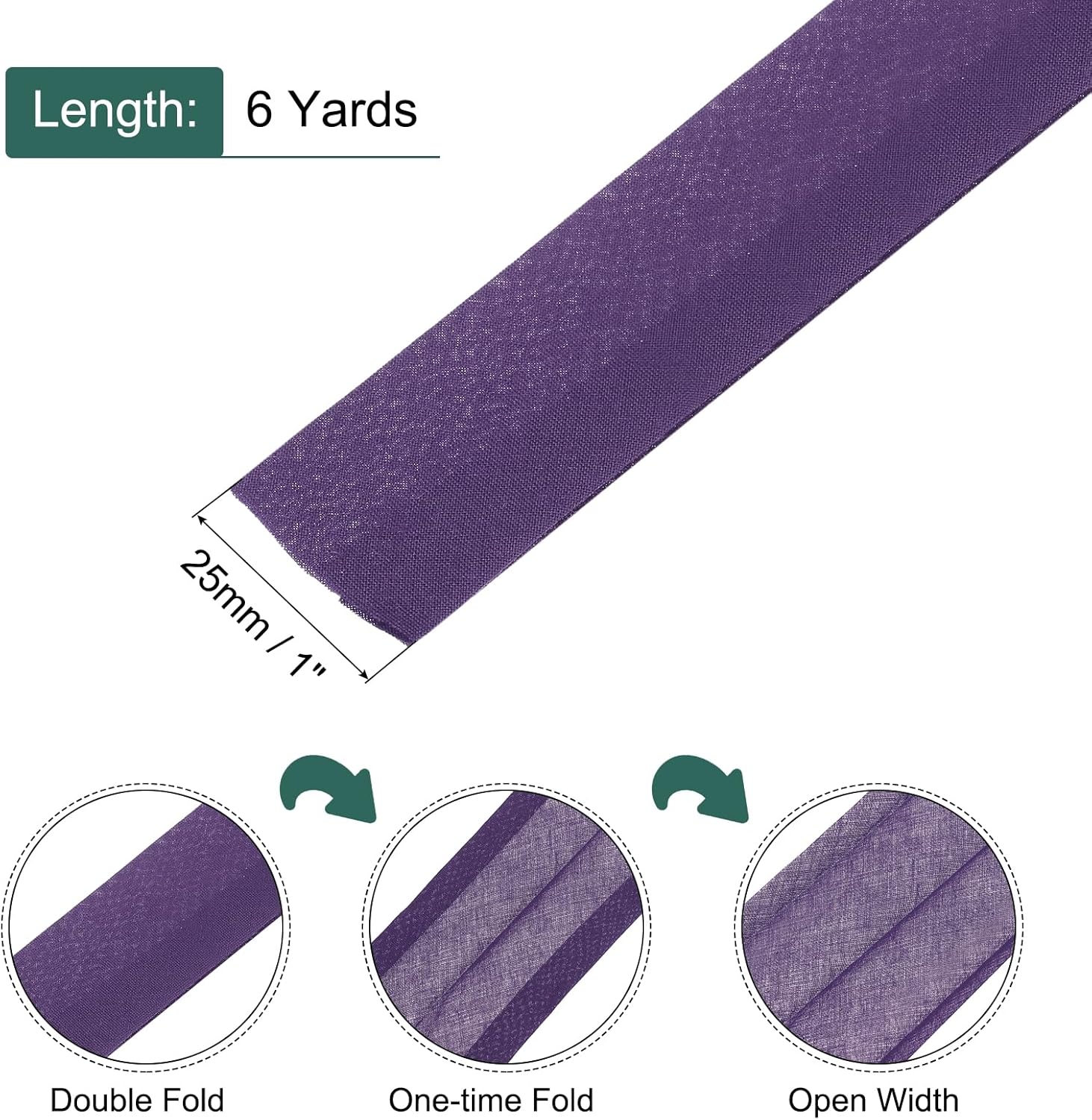 MECCANIXITY 1 Inch Double Fold Bias Tape Continuous Bulk Cotton Bias Tape for Sewing Seaming Quilting Hemming Binding Crafts (Dark Purple 6 Yards)