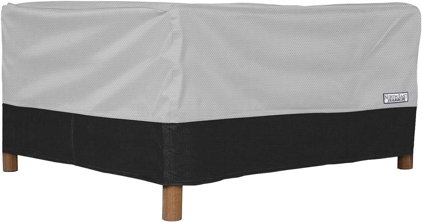 NEH Outdoor Patio Square Ottoman / Side Table Furniture Cover - 40"L x 38"W x 18"H - Breathable Material, Sunray Protected, and Weather Resistant Storage Cover - Gray with Black Hem