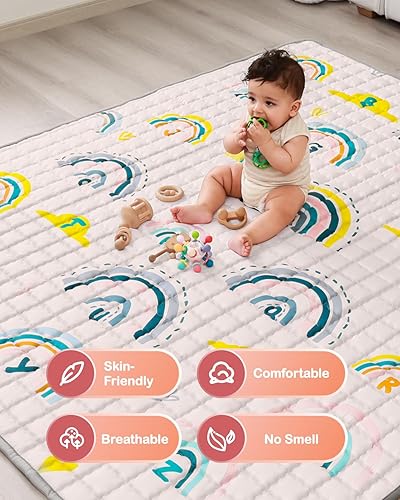 Miniatura 10 de WONDAY Alfombra de juego suave y no tóxica para corralito de bebé, tapete plegable para niños de 71 x 79 pulgadas para bebés de 6 a 12 meses, tapete