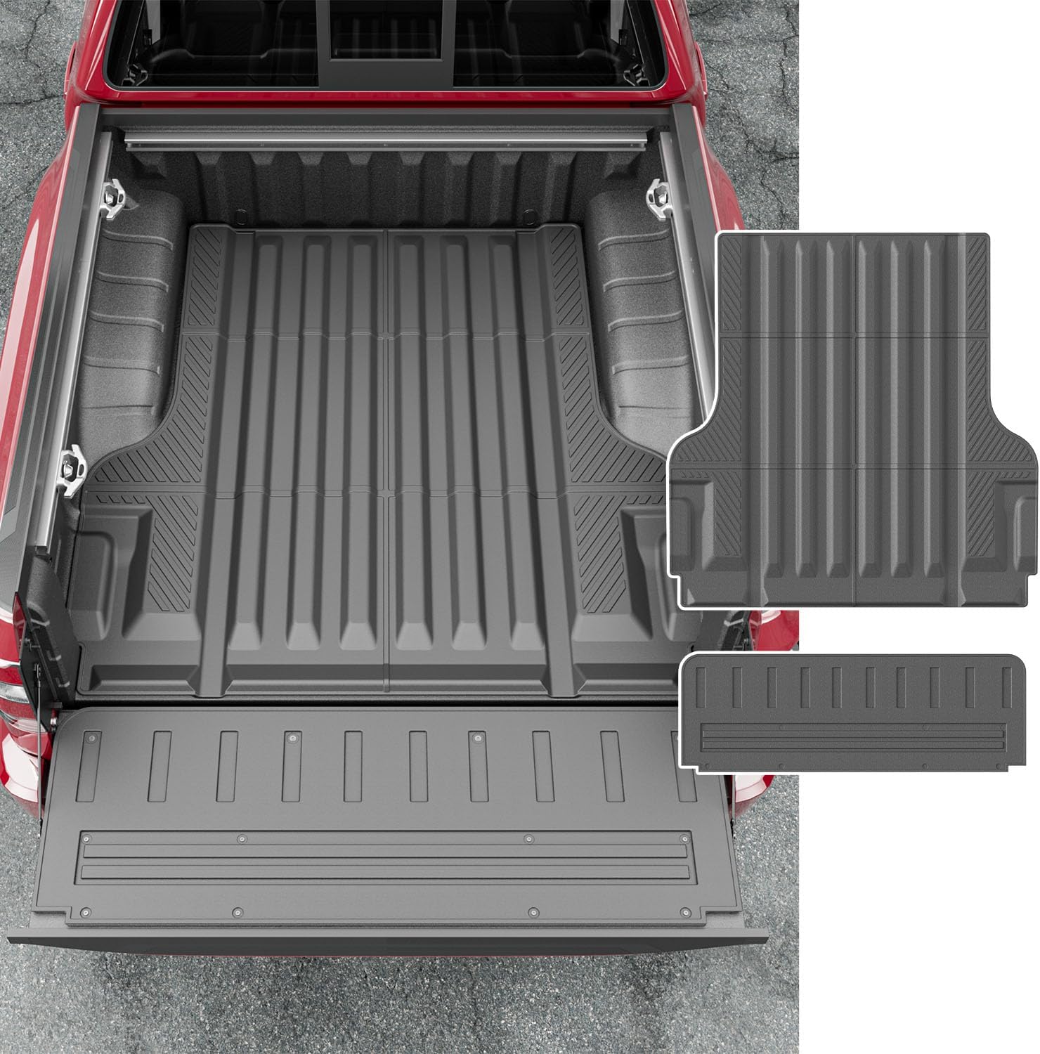 powoq Truck Mat Compatible with 2022-2024 2025 2026 Nissan Frontier Truck Bed Mat Tailgate Liner Replacement for 2022-2026 Nissan Frontier Accessories(5FT Bed Mat+Stripe Style Tailgate Mat)