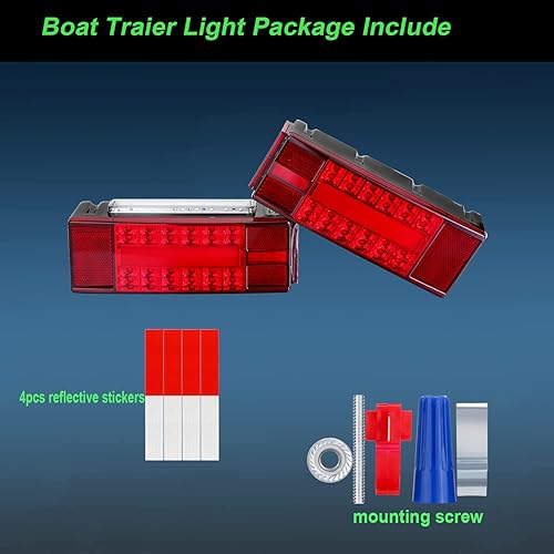 Miniatura 9 de Serlainxin Luces de remolque de barco, kit de luces LED rectangulares de perfil bajo, sellado rojo, IP68, impermeable, luces traseras de remolque de