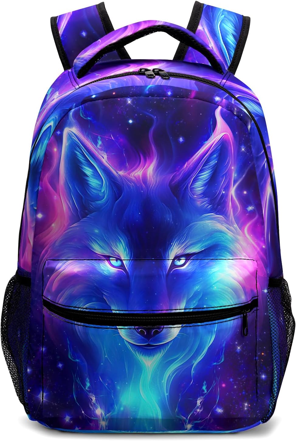 Wolf Galaxy Backpack for Boys Girls Cool Starry Sky Wolf Kids Bookbag Blue Purple Animal Print School Bag Lightweight Students Back Pack for Preschool Elementary Kindergarten