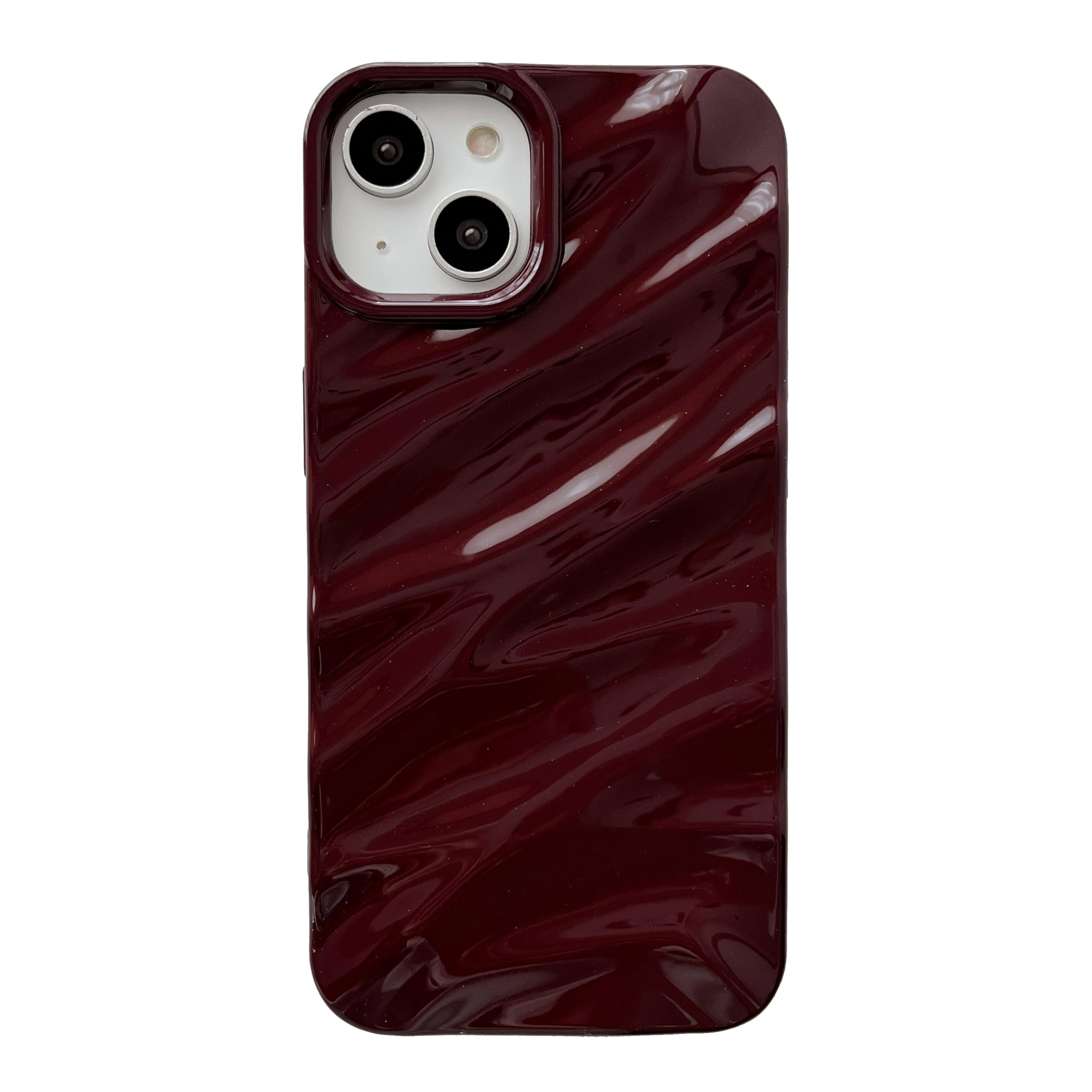 Caseative for iPhone 13 Case,Water Ripple Pattern Curly Wave Shape Soft Phone Case (Wine Red)