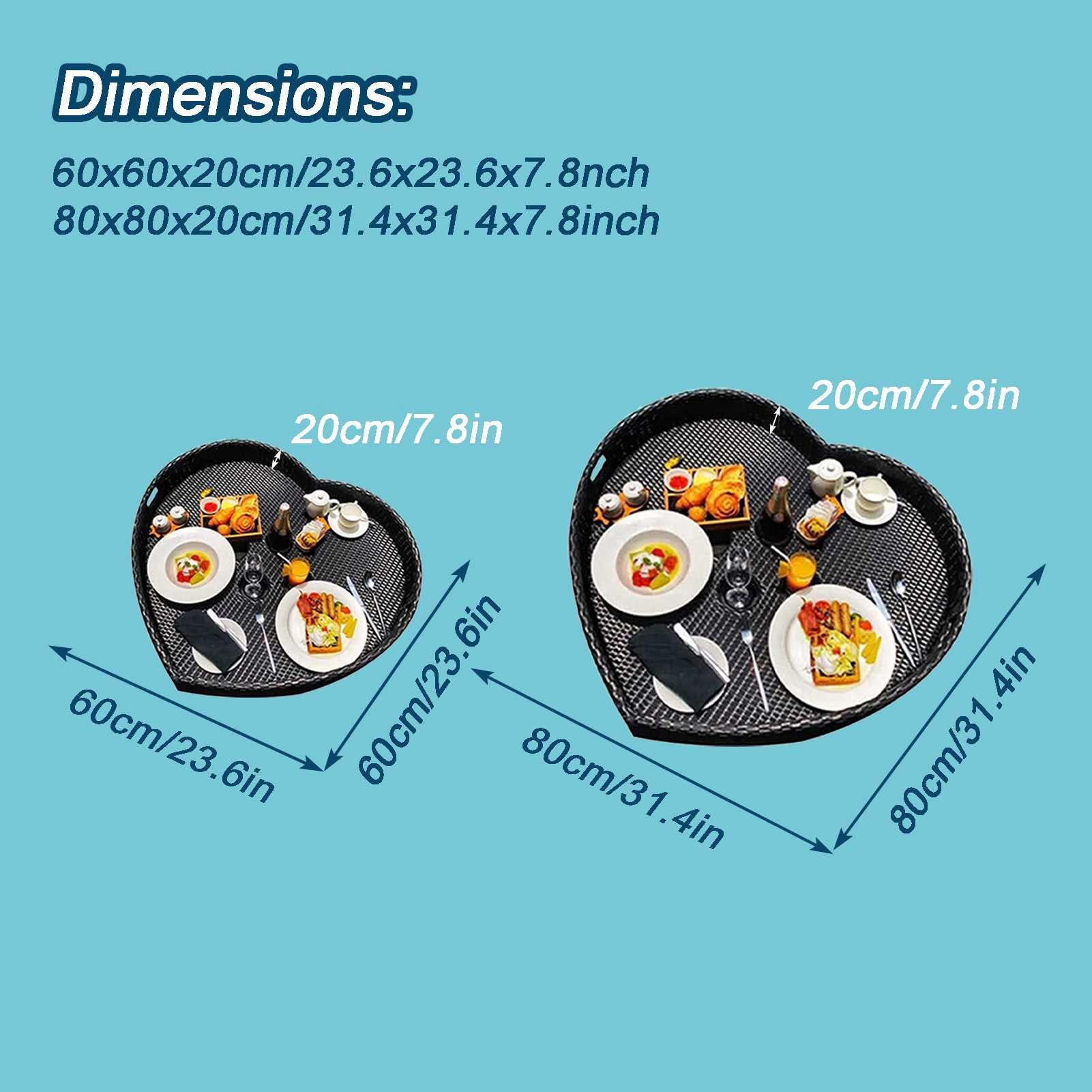Bandeja Flotante para Piscina con Forma de corazón, Bandeja Flotante para Desayuno, Bandeja Flotante para Servir en el Agua, Mesa y Bar, flotadores para Piscina (Negro, 60 x 60 x 2