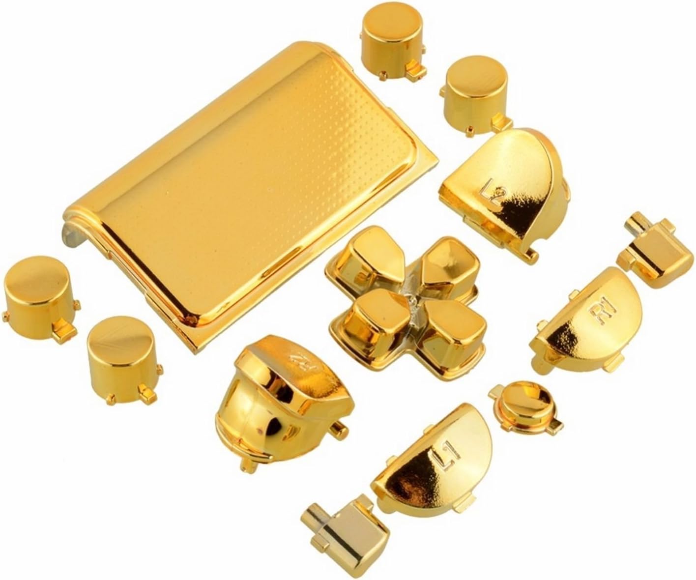 Full Buttons Mod Kits Chrome Gold Plating L1 L2 R1 R2 Replacement Full Trigger Buttons Kit for Sony PlayStation 4 Ps4 Controller 4 (with 2 pcs Springs)