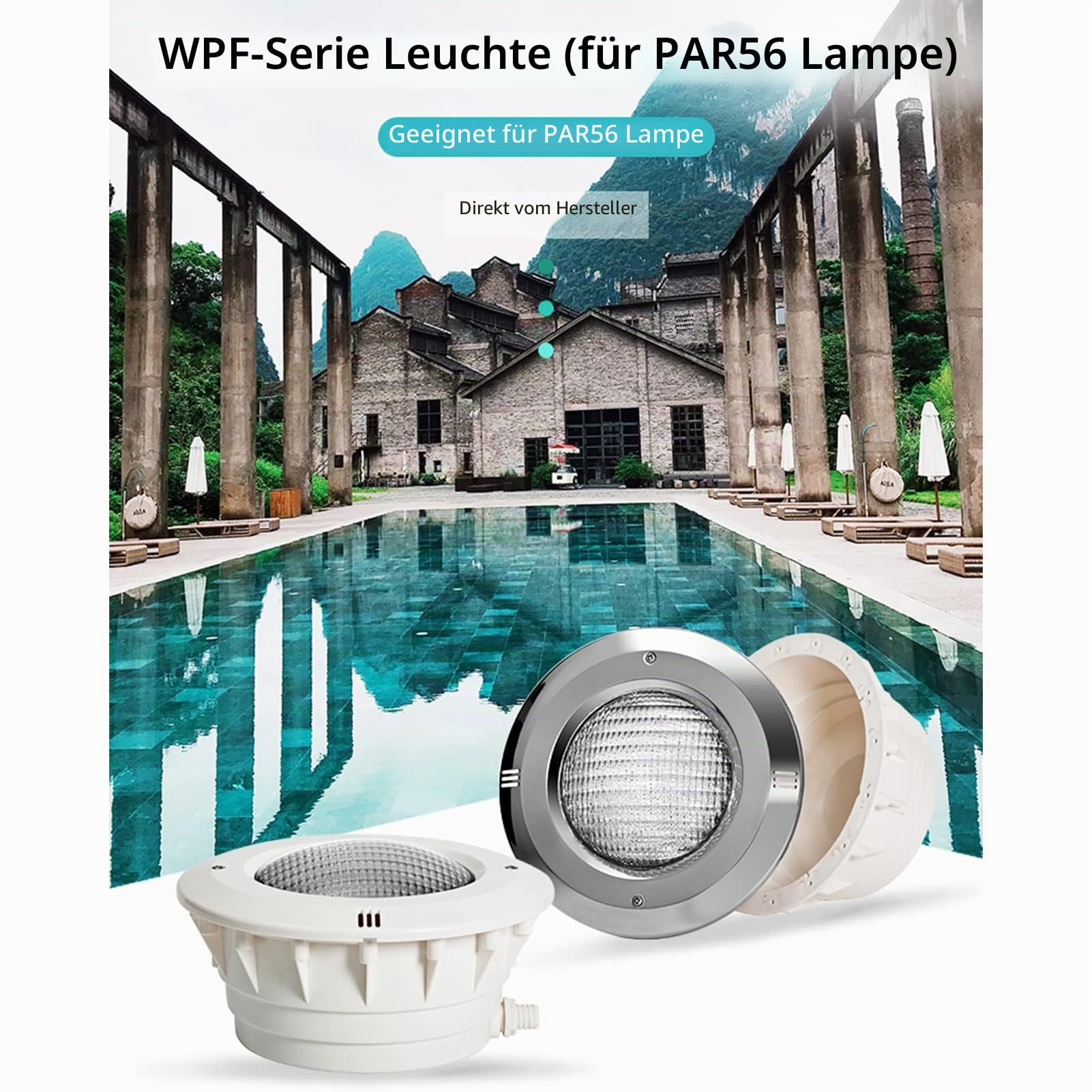 PAR56 Pool eingebettet Nische wasserdichtes Gehäuse, IP68 wasserdicht ABS/Edelstahl Material Unterwasser-Einbauleuchte ohne PAR56 Lampe (Color : Vinyl)