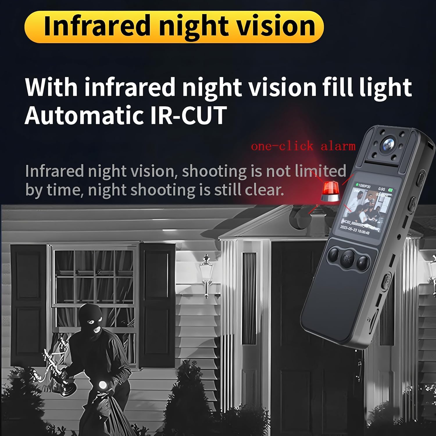 Cámara corporal de policía HD de 1080P, 32 GB, grabación de video, audio, imagen LCD de 1.3 pulgadas, visión nocturna infrarroja, batería de 1600 mAh, impermeable, ligera, para registro de