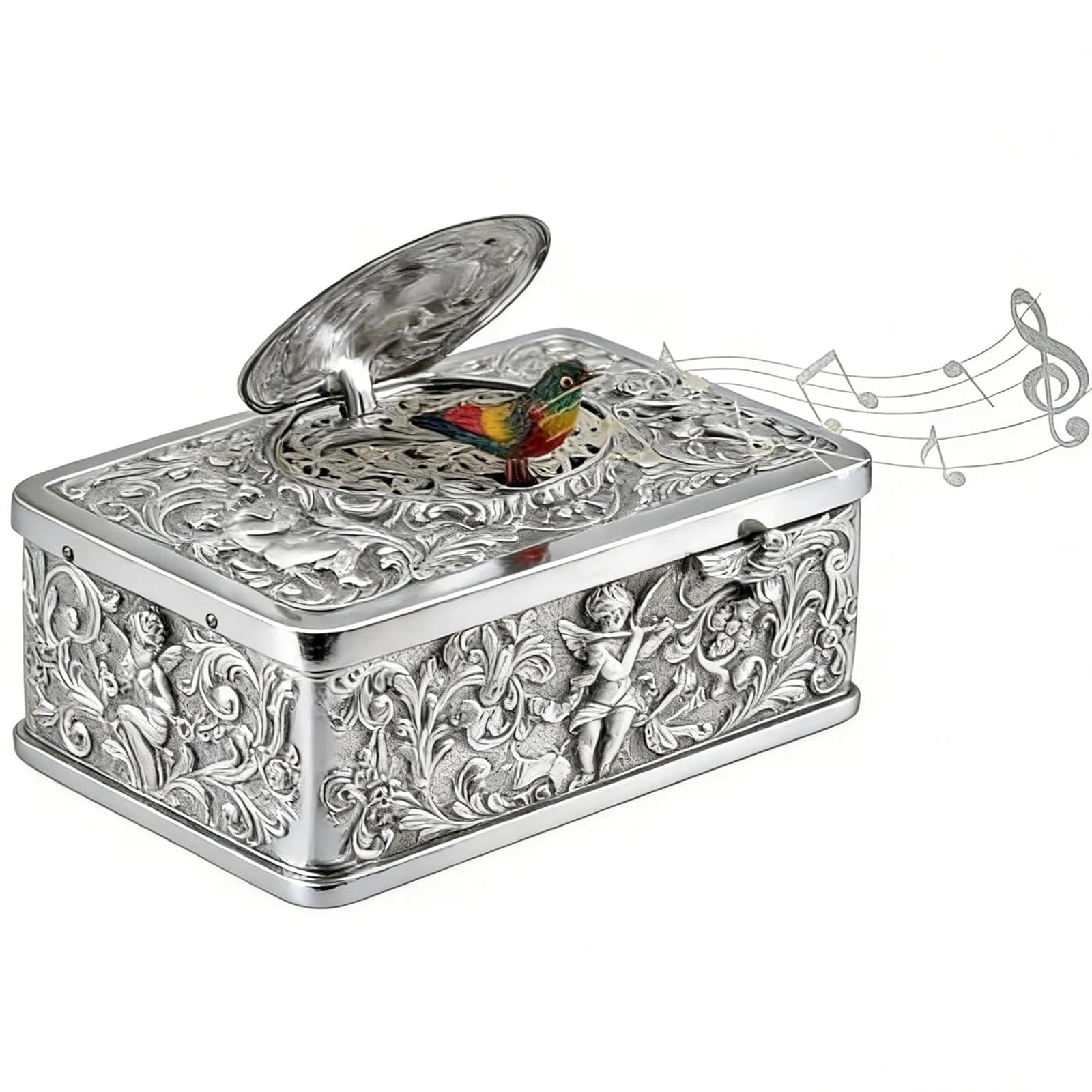 Caja de música europea tridimensional en relieve de pájaros, autómata mecánica elegante y vintage, exquisita caja musical de cuerda, adornos de escritorio únicos dorados