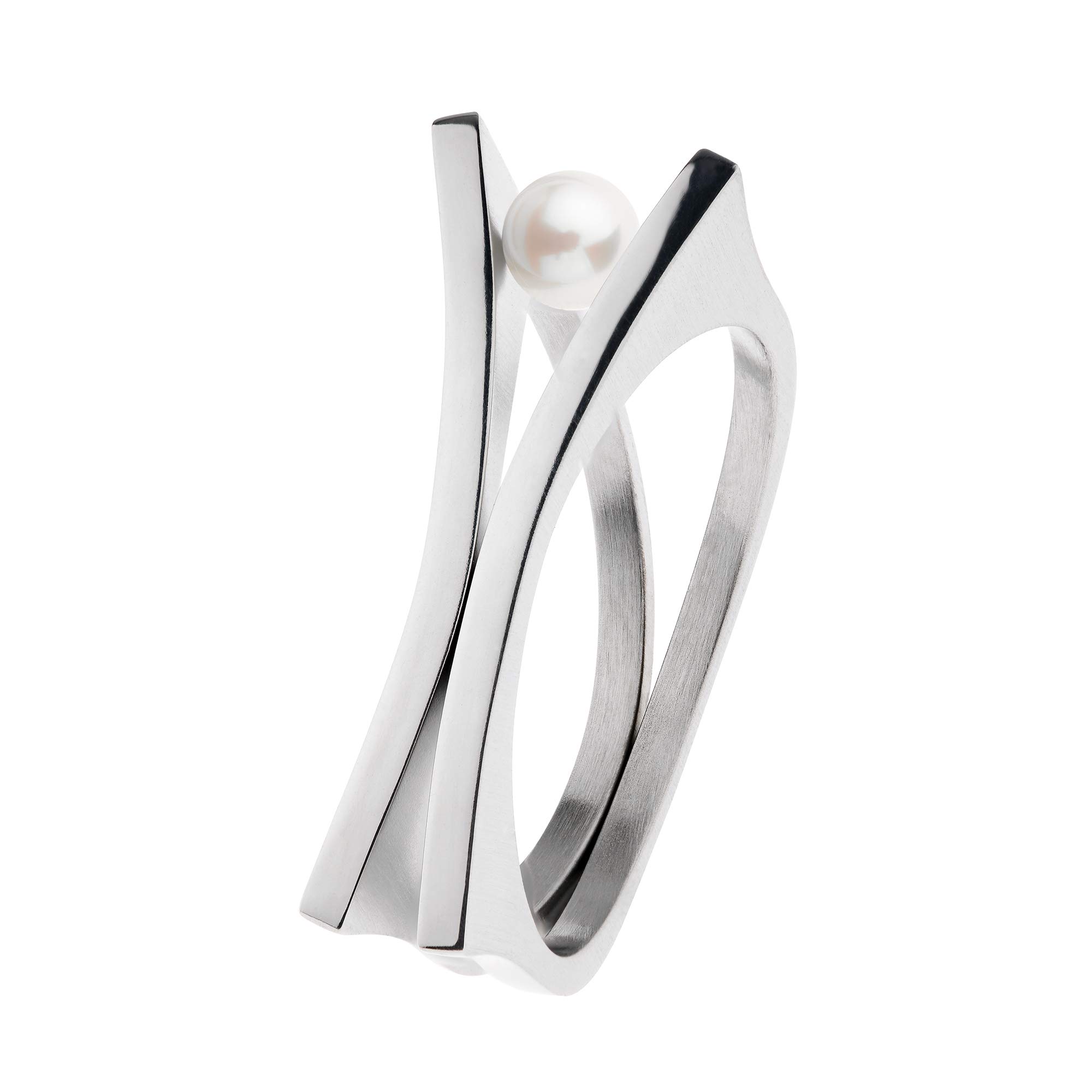 Ernstes Design Ring R703 Edelstahl mit Perle 4 mm weiss
