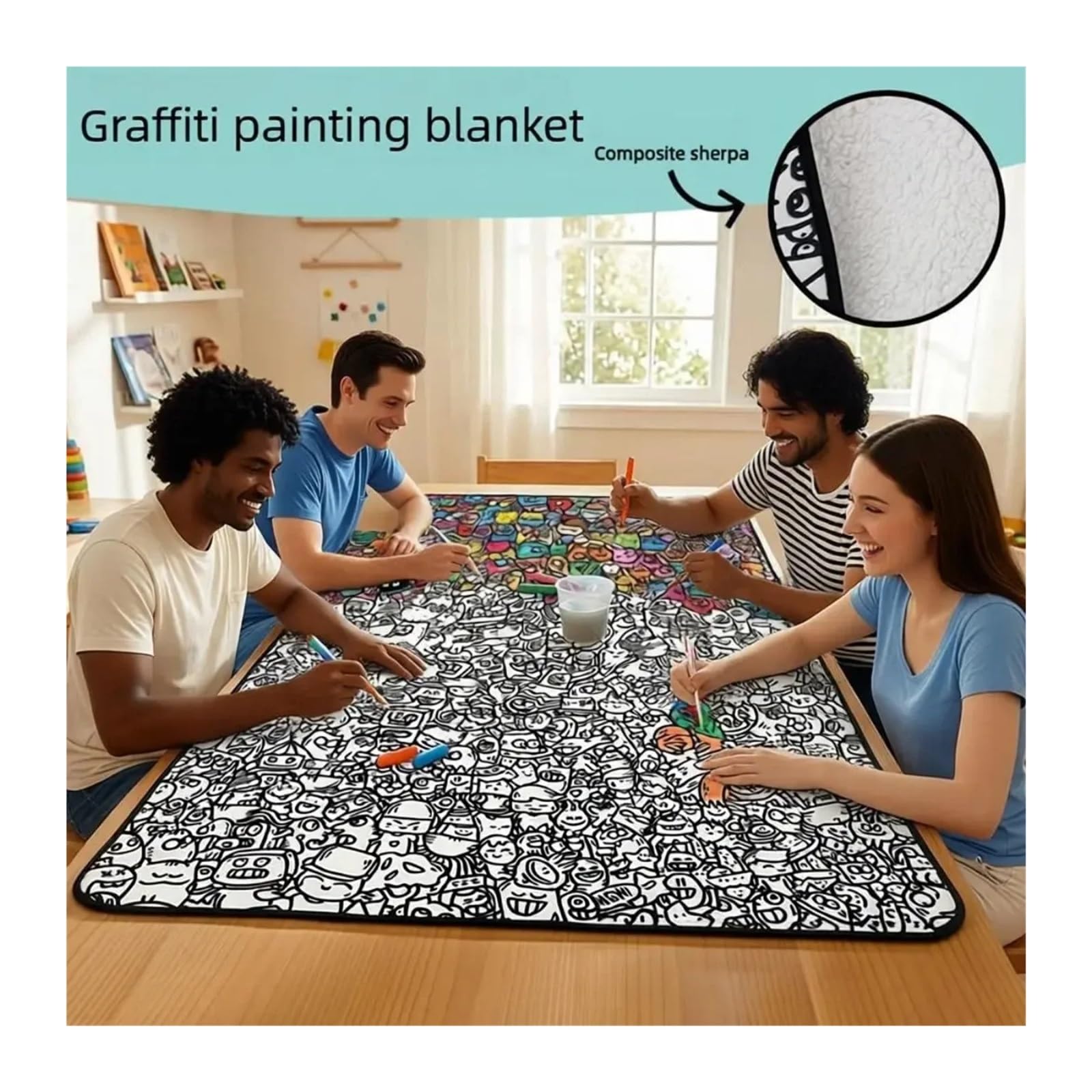 coperta da colorare Divertente coperta interattiva con graffiti da colorare fai te(Style B- 100x150cm)