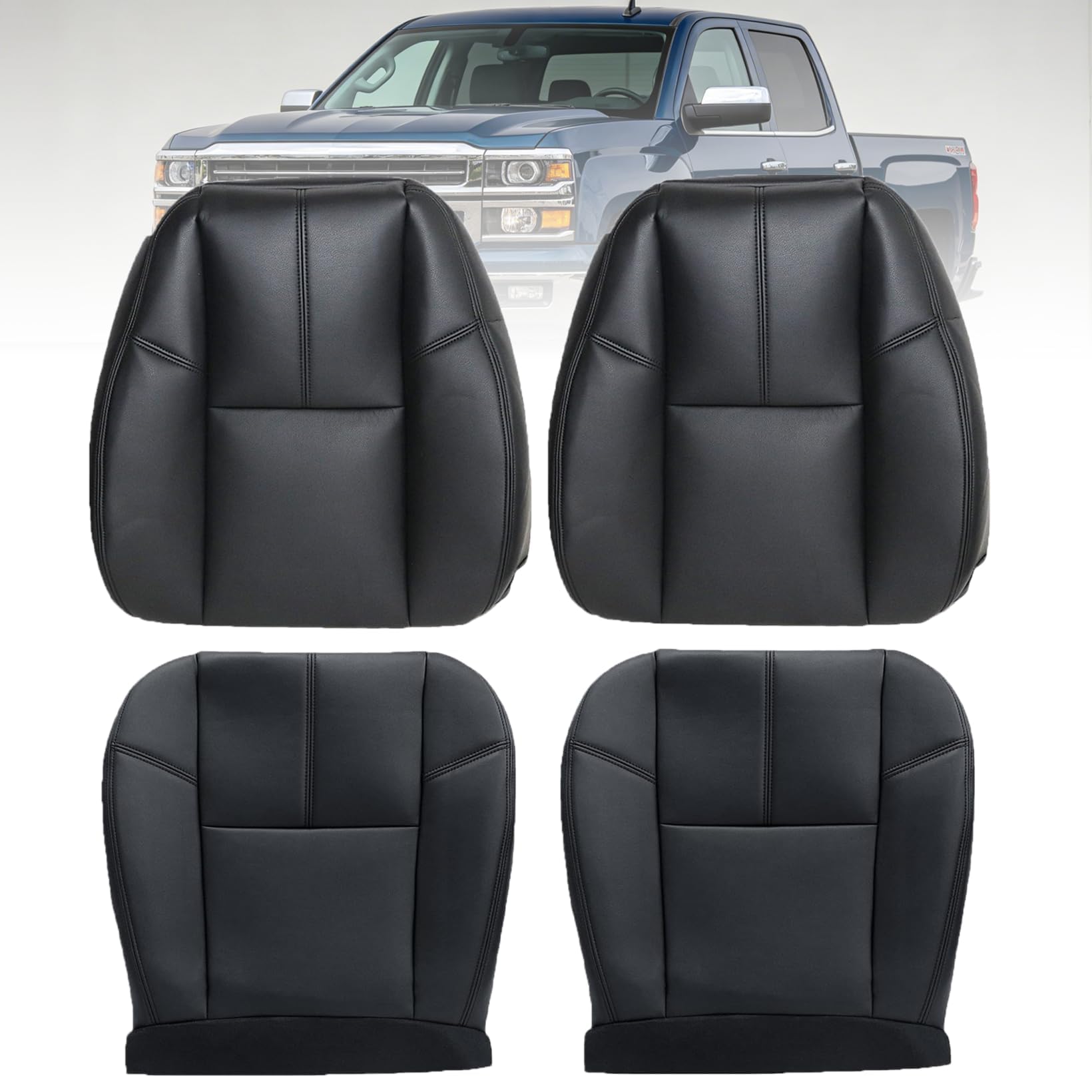 Photo 1 of AOUTTUOA #193 Black Driver?Passenger Side Bottom Seat?Top Lean Back Leather Covers Compatible with Chevy Silverado Suburban Avalanche/GMC Sierra Tahoe Yukon 2007 2008 2009 2010 2011 2012 2013 2014