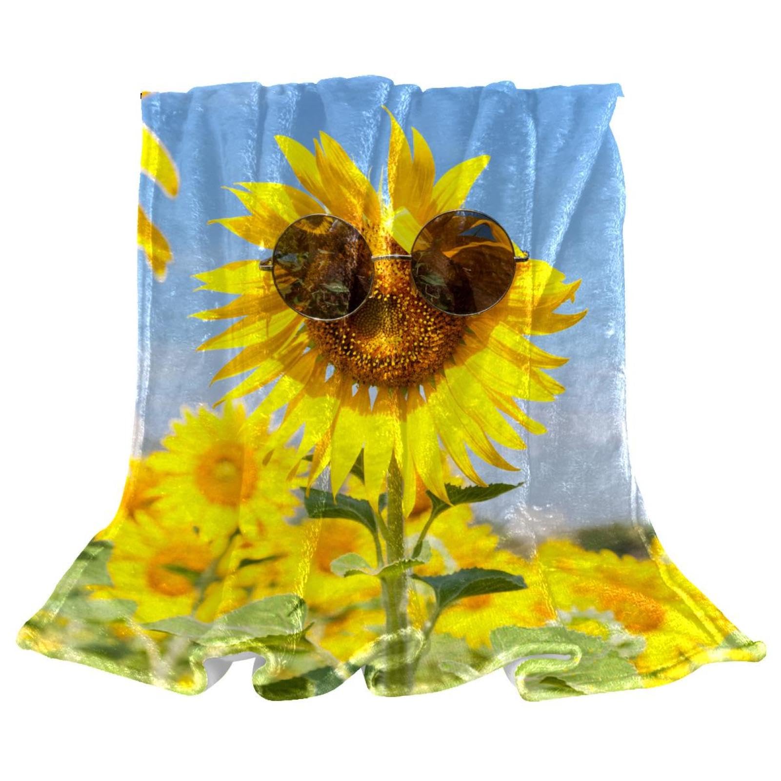 Couverture polaire tournesol 150x130cm pour cocooning sur canapé et lit