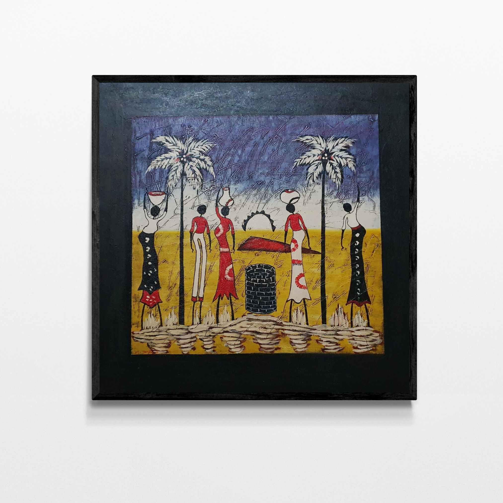 Tableau africain à l'huile carré 80x80 pour décoration murale - 8