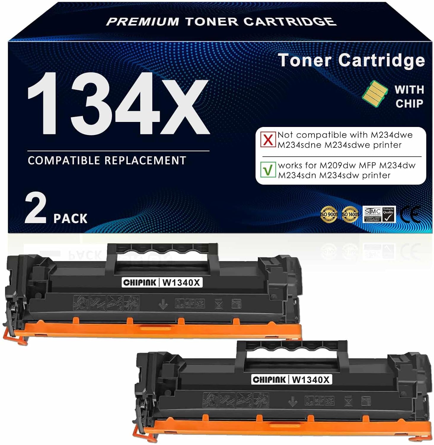 134X Black Toner Cartridge (with Chip) Replacement Compatible with HP 134X Toner Cartridges W1340X 134A for MFP M234dw M234sdw Printers Ink | High Yield, 2 Pack, Black