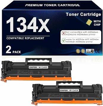 134X Black Toner Cartridge with Chip Replacement Compatible with HP 134X Toner Cartridges W1340X 134A for MFP M234dw M234sdw Printers Ink | High Yield, 2 Pack, Black