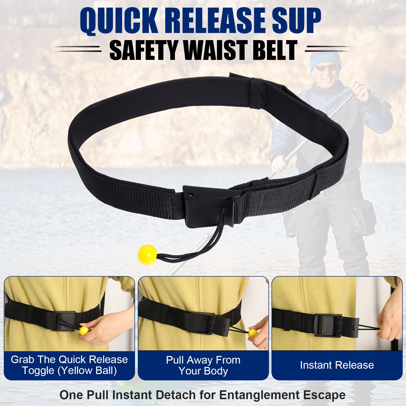 Gekufa SUP Waist Leash Quick Release Adjustable Waist Belt Leash for all Stand Up Paddle Board Coil Leashes Water Sport Surf