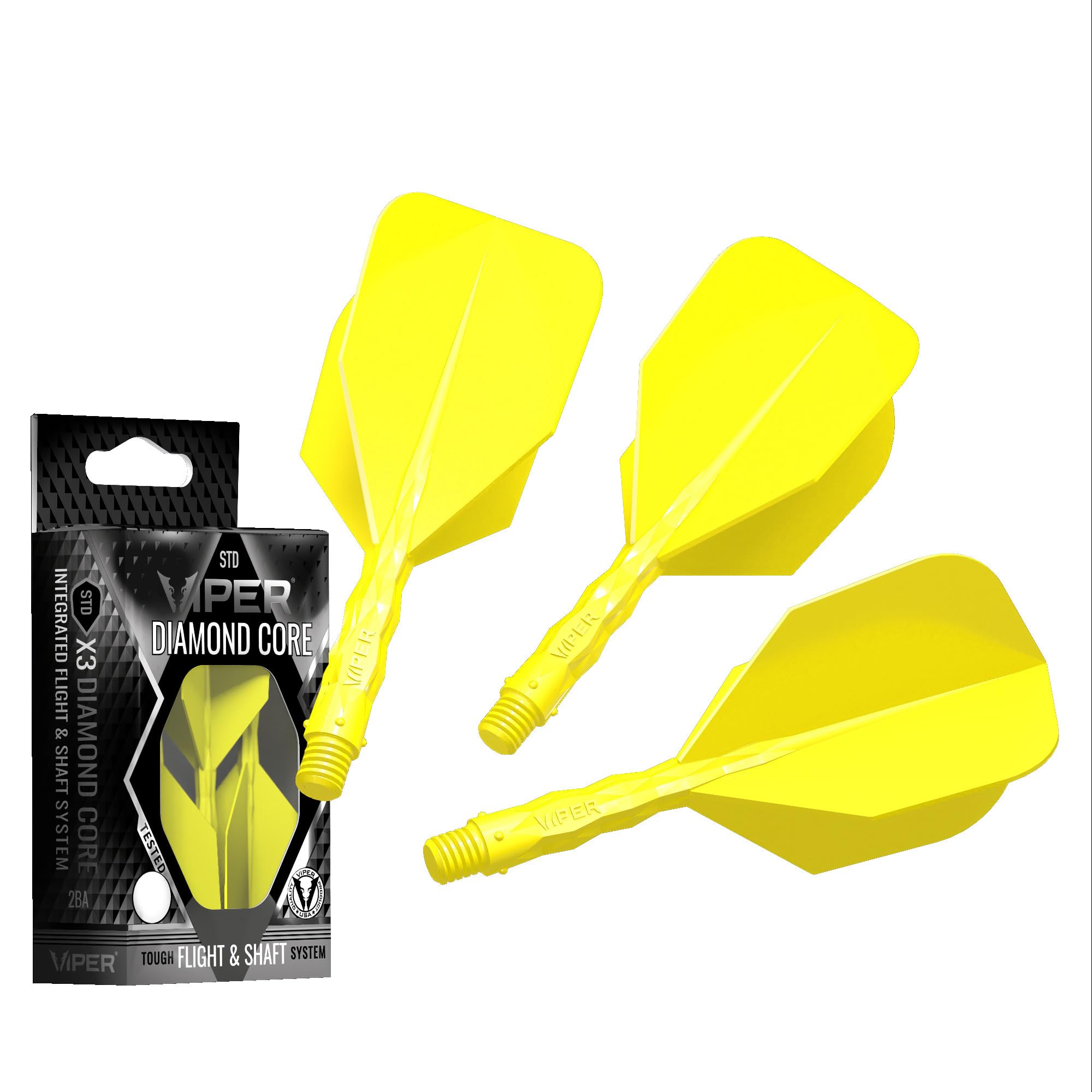 Viper Diamond Core Integrated Dart Flight & Shaft System - Precision Darting Accessory with Tough Polymers for Enhanced Performance, Set of 3, Short Shaft, Standard No6 Flight, Neon Yellow