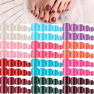 288 Pieces 12 Sets Short False Toe Nails Short Square Artificial Nail Tips Press on Glossy Toe Nails Solid Color Full Cover Square Fake Nails for Nail DIY Manicure (Classic-color Pattern)