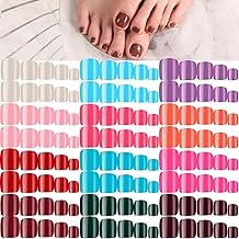 288 Pieces 12 Sets Short False Toe Nails Short Square Artificial Nail Tips Press on Glossy Toe Nails Solid Color Full Cover Square Fake Nails for Nail DIY Manicure (Classic-color Pattern)