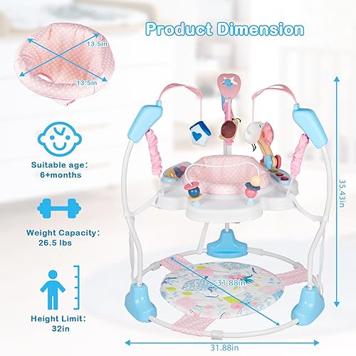 Miniatura 4 de Centro de actividades para bebés, puentes y gorilas para bebés con música, luces, juguetes para bebés, asiento giratorio de 360, 3 alturas