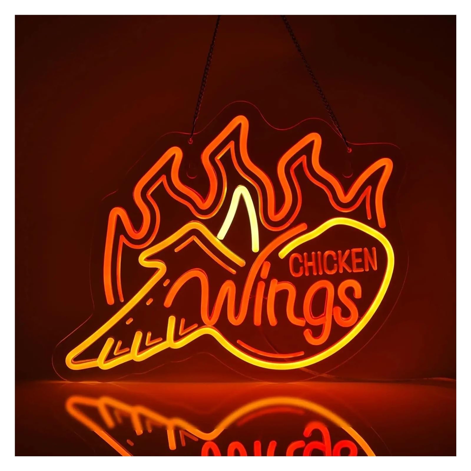 XENITE Hanging Art Neon Signs Chicken Wings Neon Sign USB Dimmab LED Lights for Grilled Wings Shop Fast Food Truck Bar Party Restaurant Decoration 14.76x11.81in