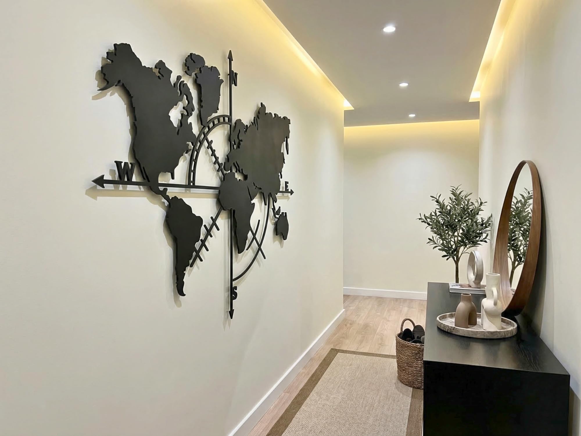 VAILLA ® Mappa del mondo, Decorazione da parete in legno, decorazione da parete in nero, oro, 3D, decorazione da parete per casa, ufficio, camera da letto, soggiorno (Mappa del mondo 5)