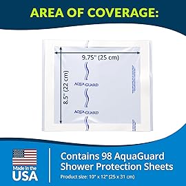 TIDI 50011-CSE AquaGuard Sheet - 10 x 12 - (Area of Coverage: 8.5 x 9.75) - Shower Protection Sheet - Self-Adhesive Moisture Barrier - Wound Cover for Showering - 98 Sheets - Home Medical Supplies